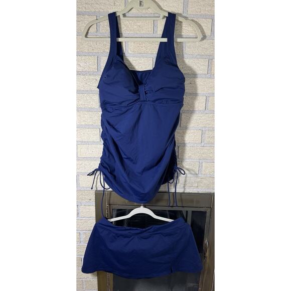 Lands End Tankini Swimsuit 14L/14 Navy Blue - Picture 1 of 6
